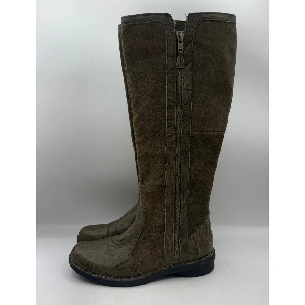 Clarks Nikki Park Green‎ Suede Leather Knee High Side Zip Boots Womens Size 6.5M
